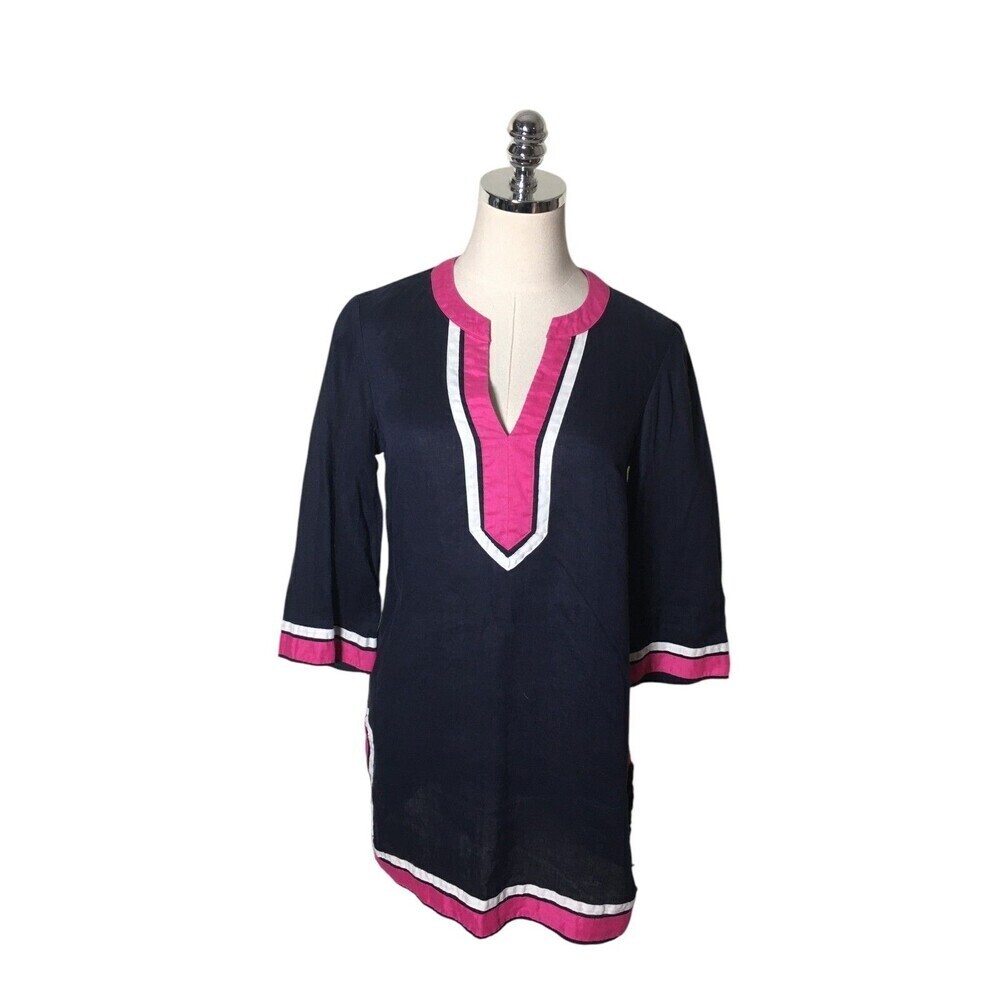 Boden Top Women's Size 4 Regular Navy Pink 100% Linen